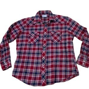 Wrangler Wrancher Western Shirt Mens XL Red Plaid Flannel Pearl Snaps